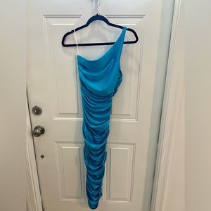 Ruched one shoulder bodycon dress
